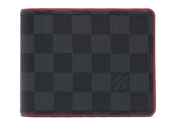 ルイヴィトンスーパーコピー 二つ折財布 ダミエ グラフィット ポルトフォイユ・ミュルティプル グレー＆ボルドー N63260 メンズ